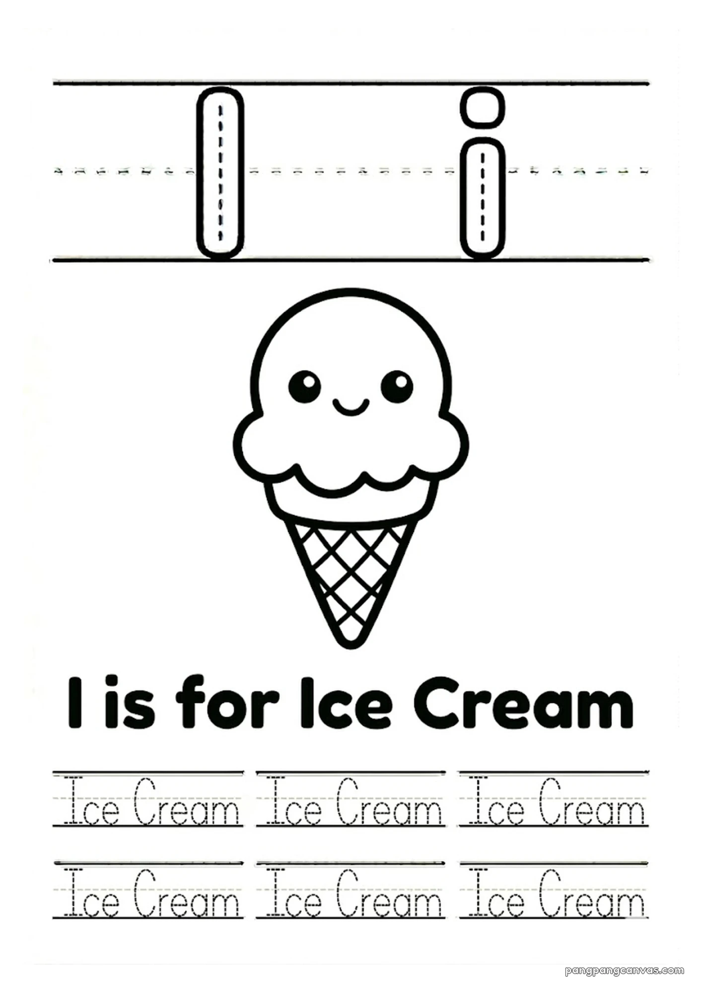 I for Ice Cream 알파벳 따라쓰기 무료 학습지