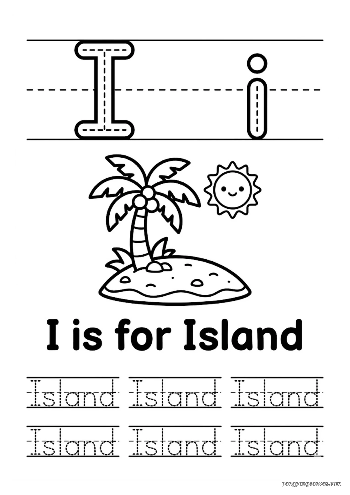 I for Island 알파벳 따라쓰기 무료 학습지