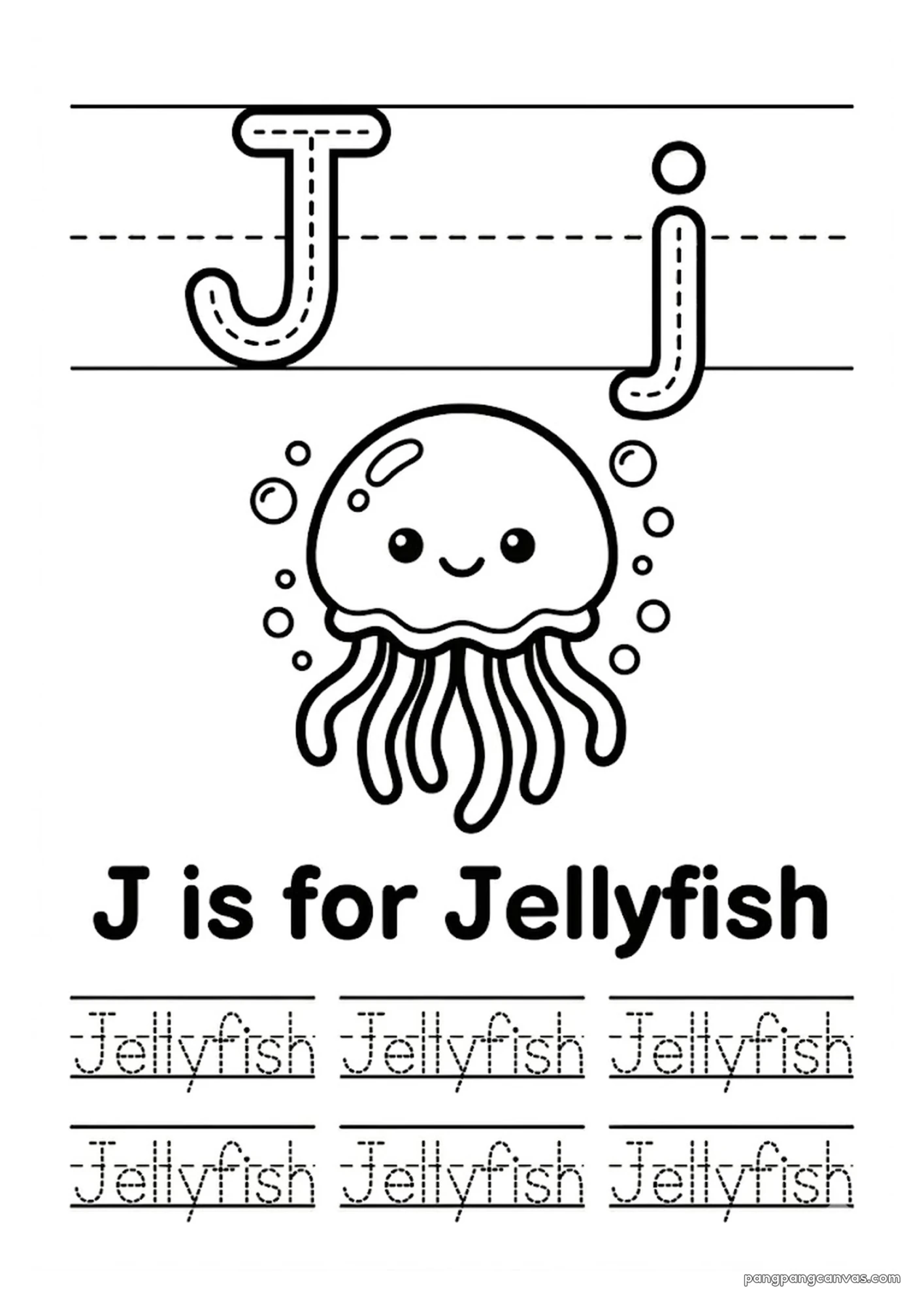 J for Jellyfish 알파벳 따라쓰기 무료 학습지