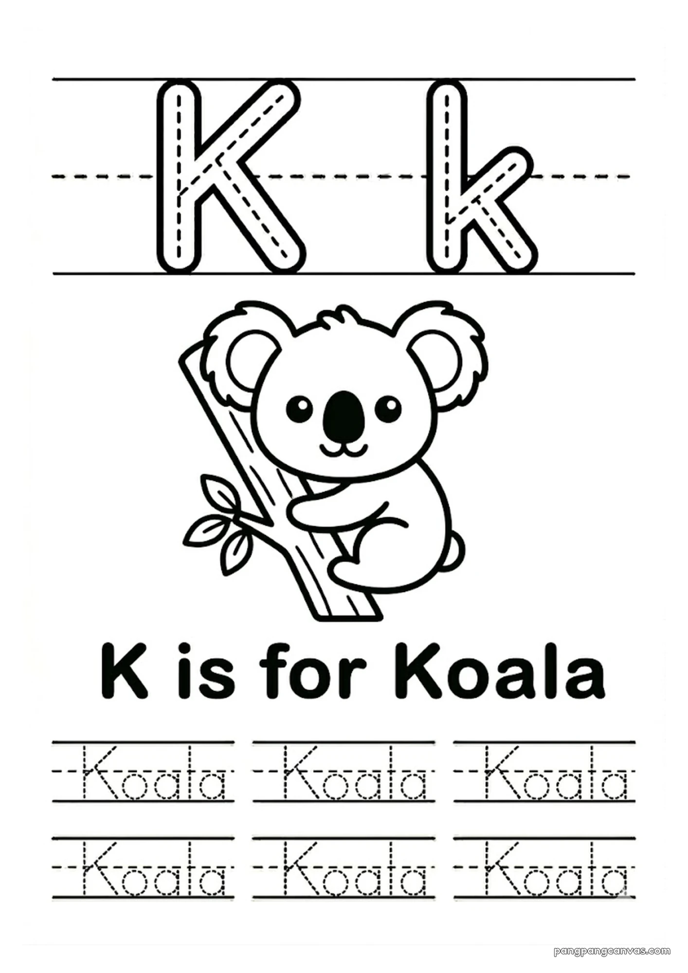 K for Koala 알파벳 따라쓰기 무료 학습지