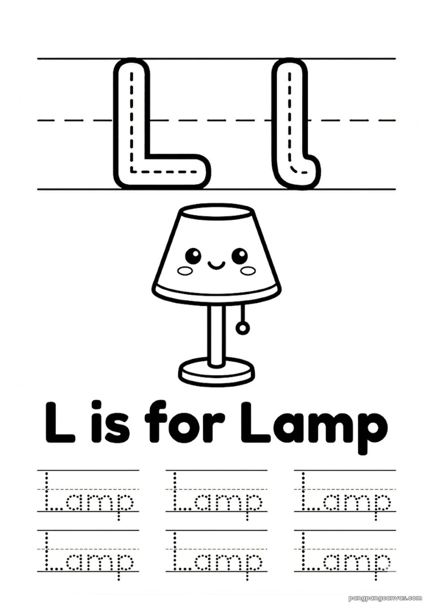 L for Lamp 알파벳 따라쓰기 무료 학습지