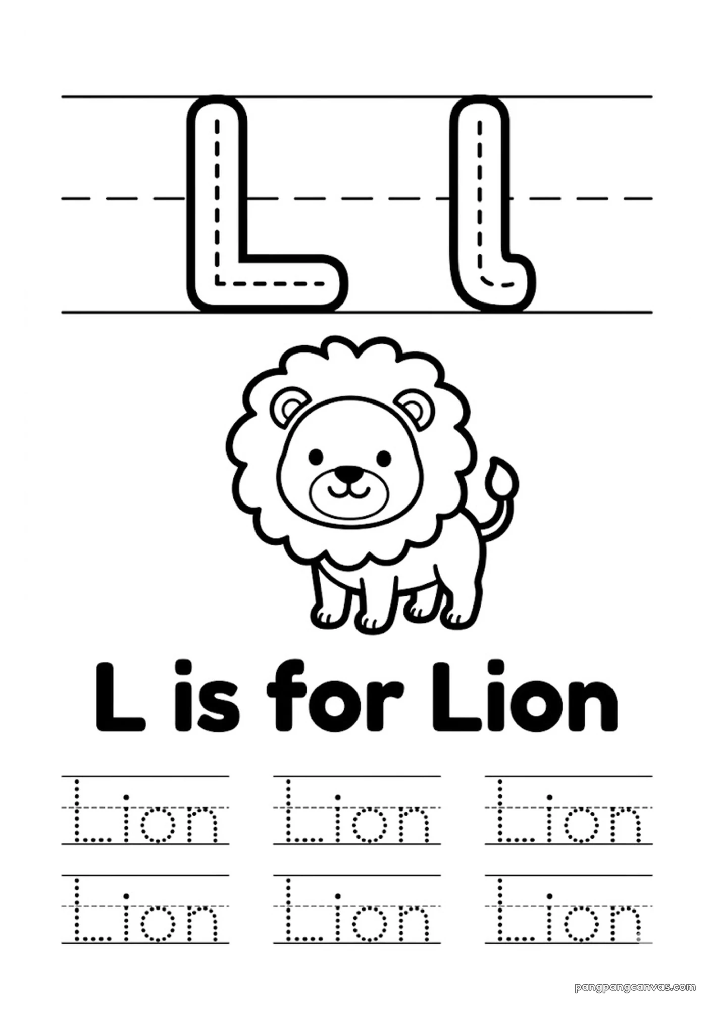 L for Lion 알파벳 따라쓰기 무료 학습지