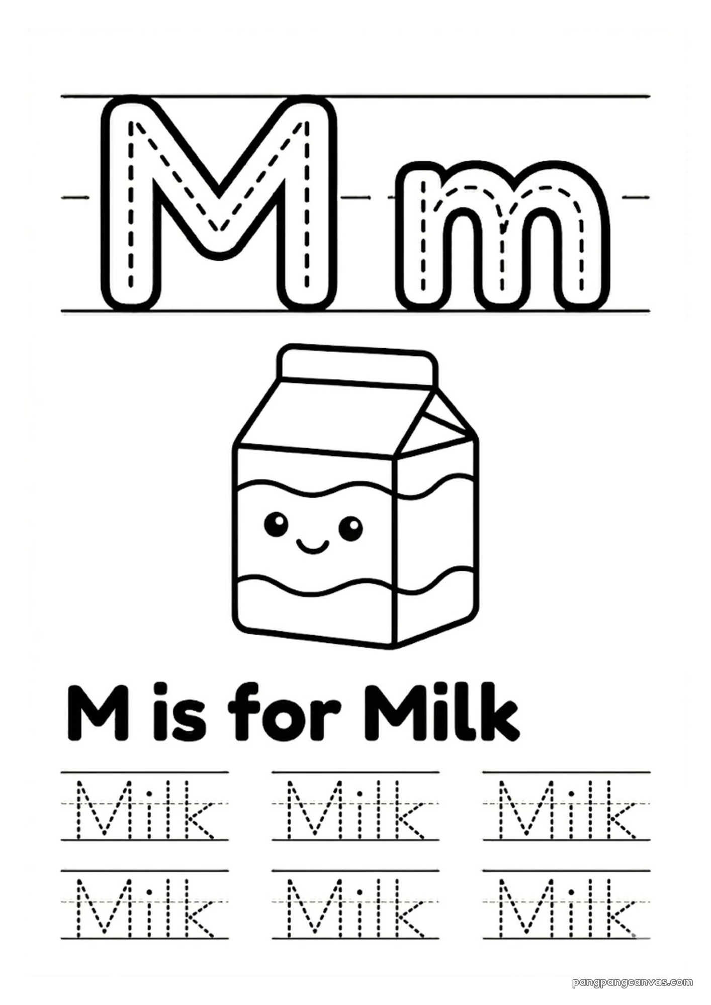 M for Milk 알파벳 따라쓰기 무료 학습지