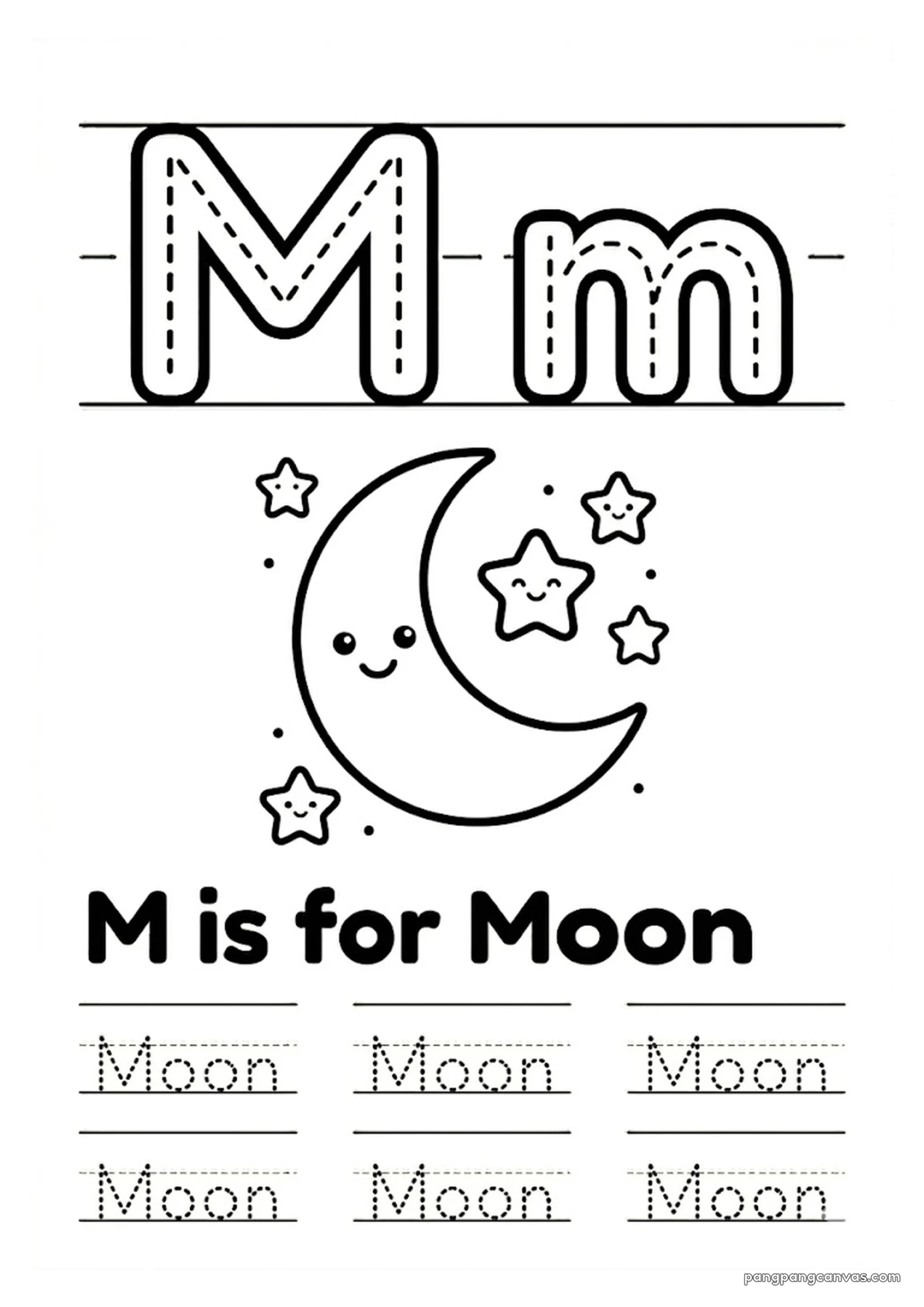 M for Moon 알파벳 따라쓰기 무료 학습지