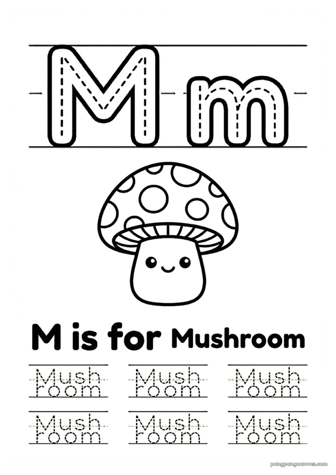M for Mushroom 알파벳 따라쓰기 무료 학습지
