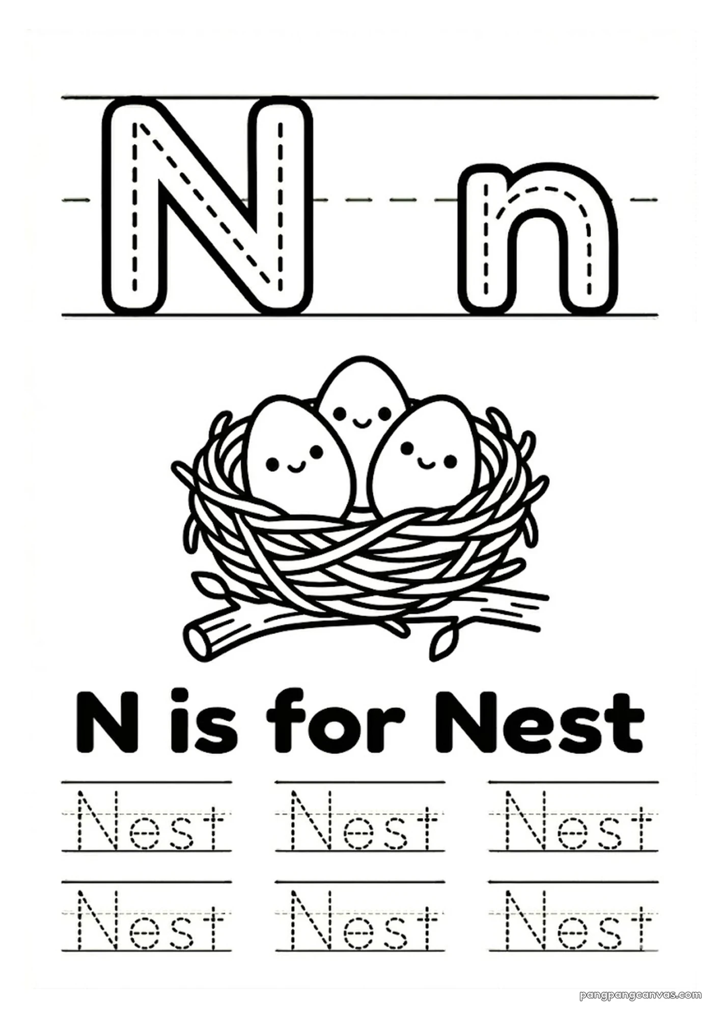 N for Nest 알파벳 따라쓰기 무료 학습지