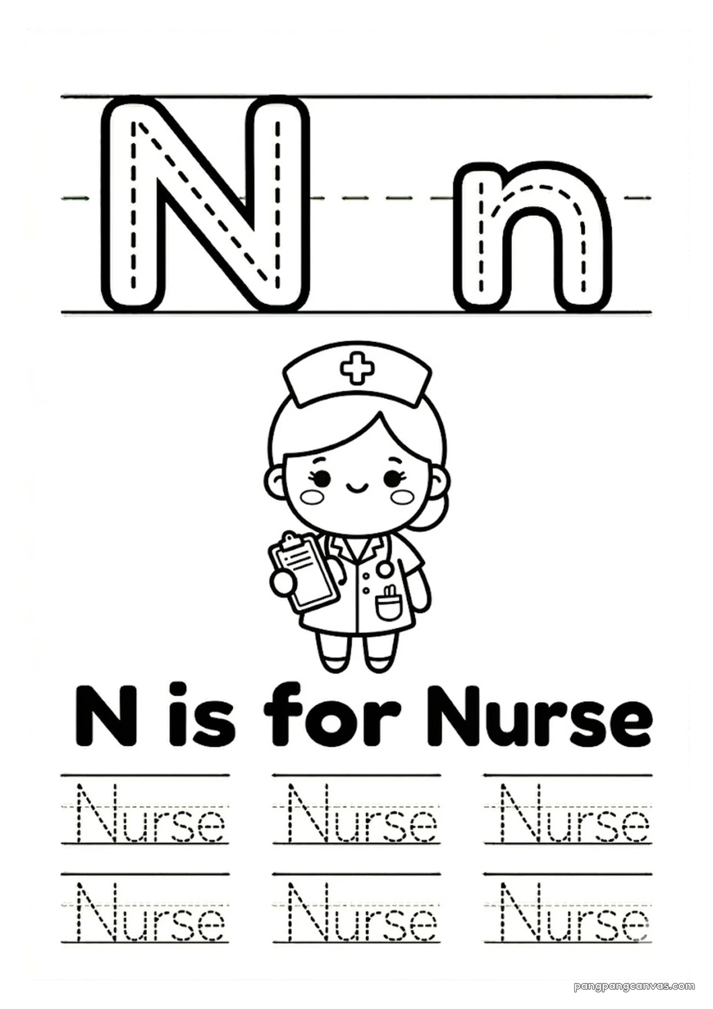 N for Nurse 알파벳 따라쓰기 무료 학습지