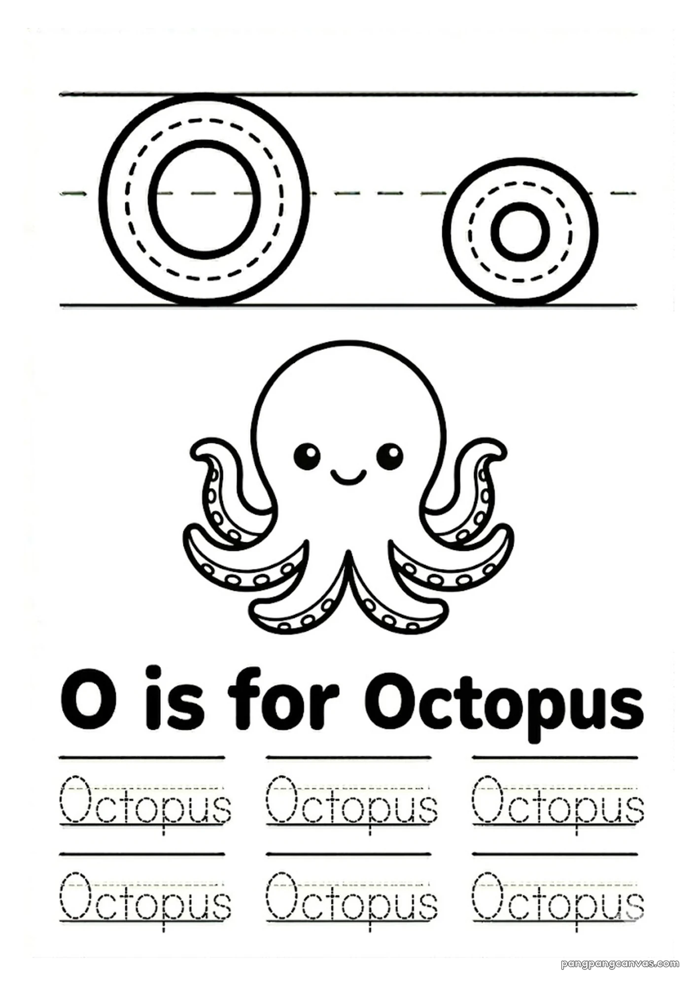 O for Octopus 알파벳 따라쓰기 무료 학습지
