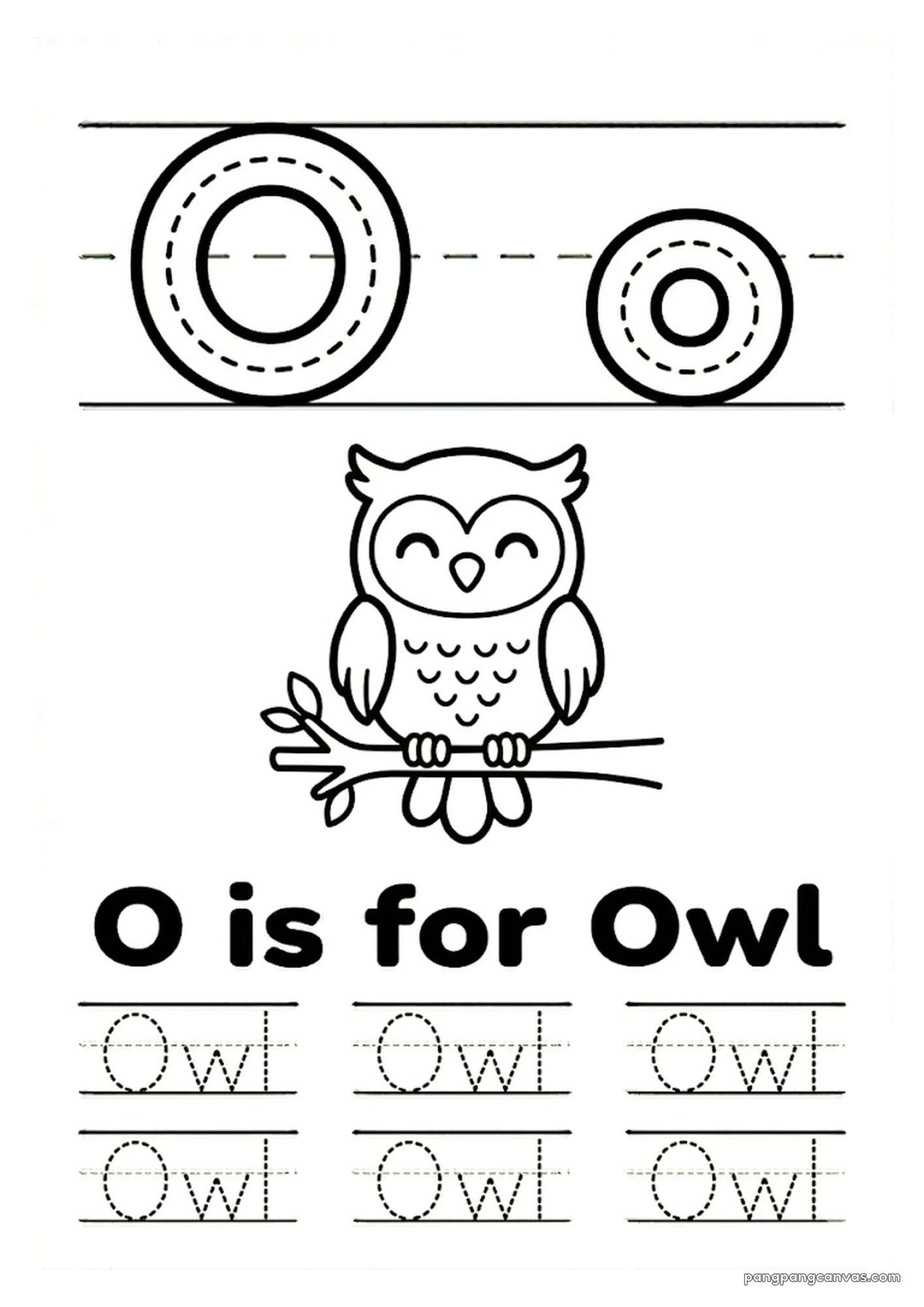 O for Owl 알파벳 따라쓰기 무료 학습지
