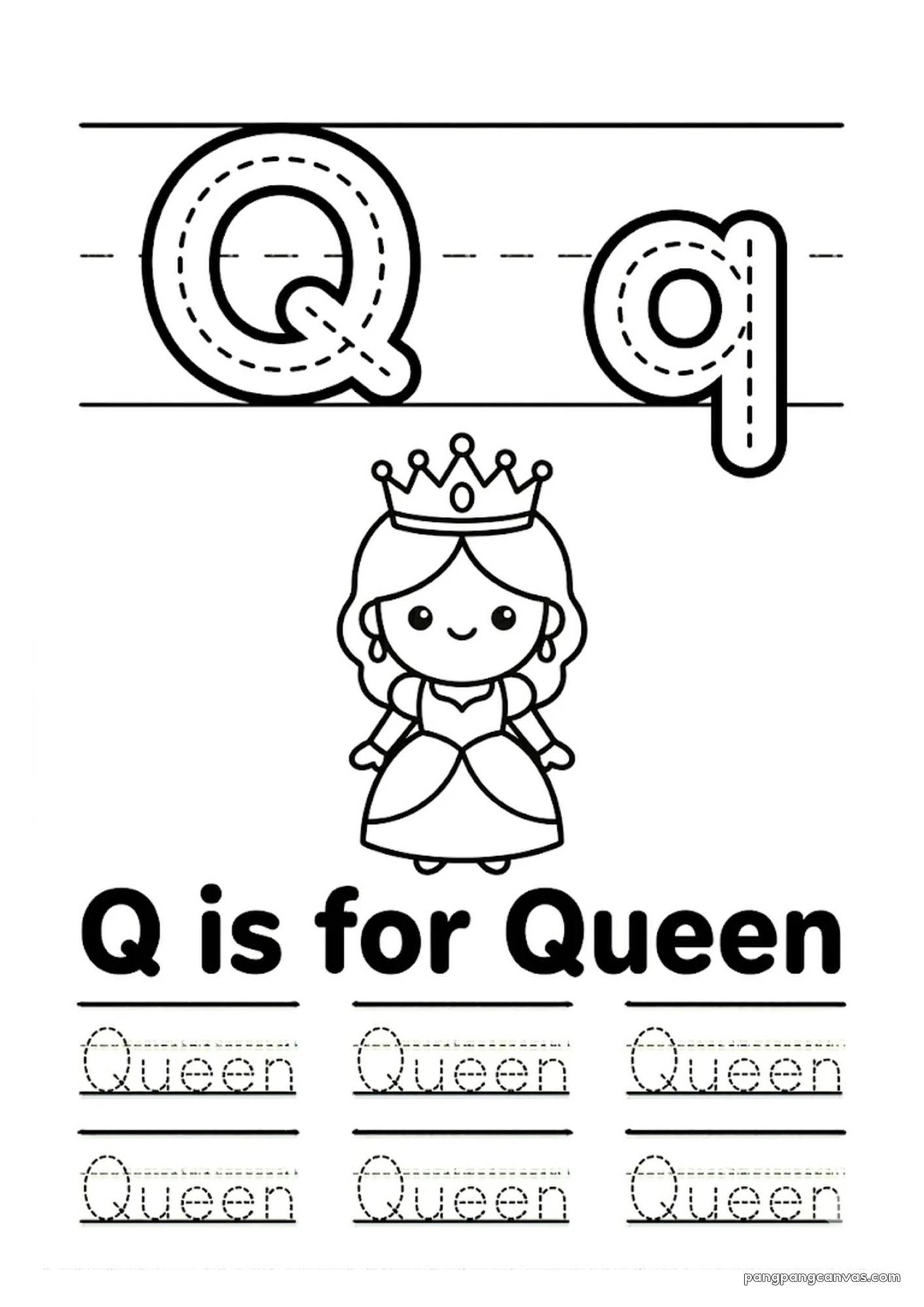 Q for Queen 알파벳 따라쓰기 무료 학습지