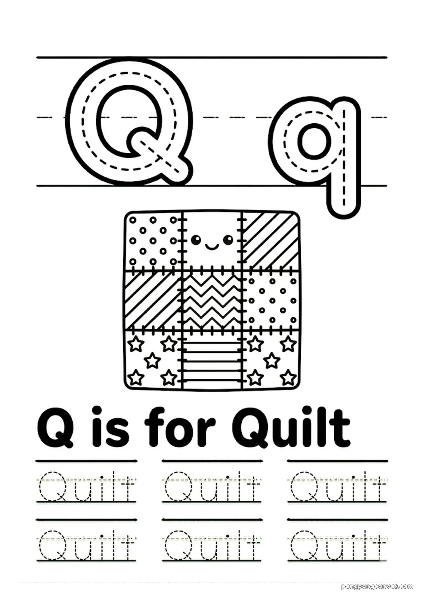 Q for Quilt 알파벳 따라쓰기 무료 학습지
