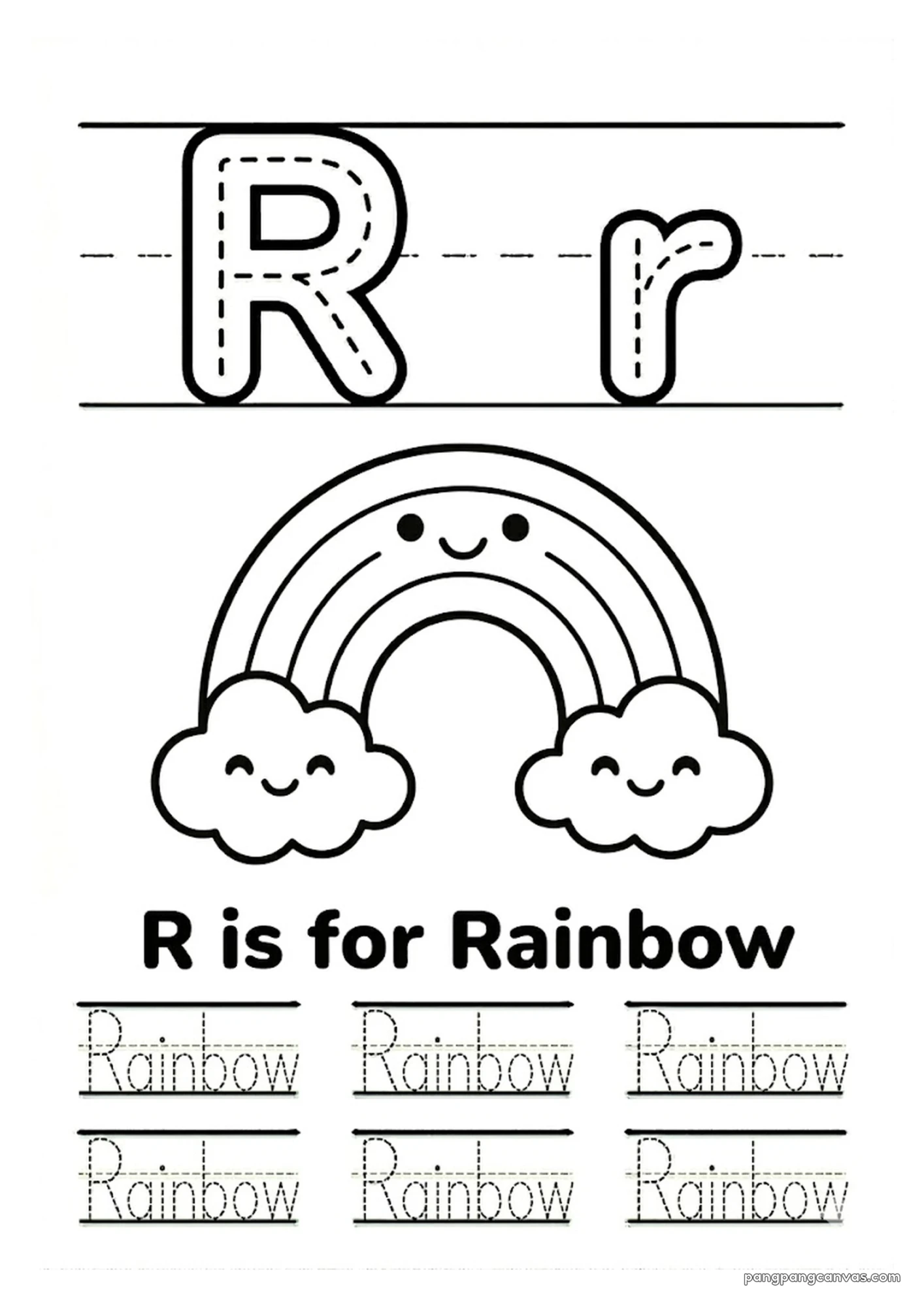 R for Rainbow 알파벳 따라쓰기 무료 학습지