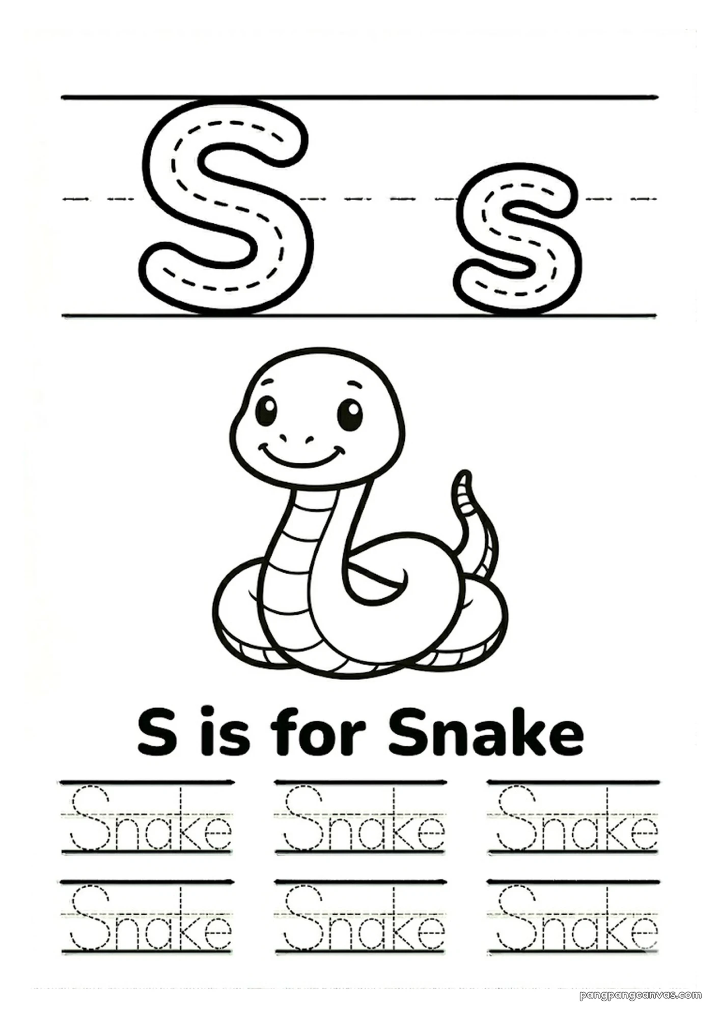 S for Snake 알파벳 따라쓰기 무료 학습지