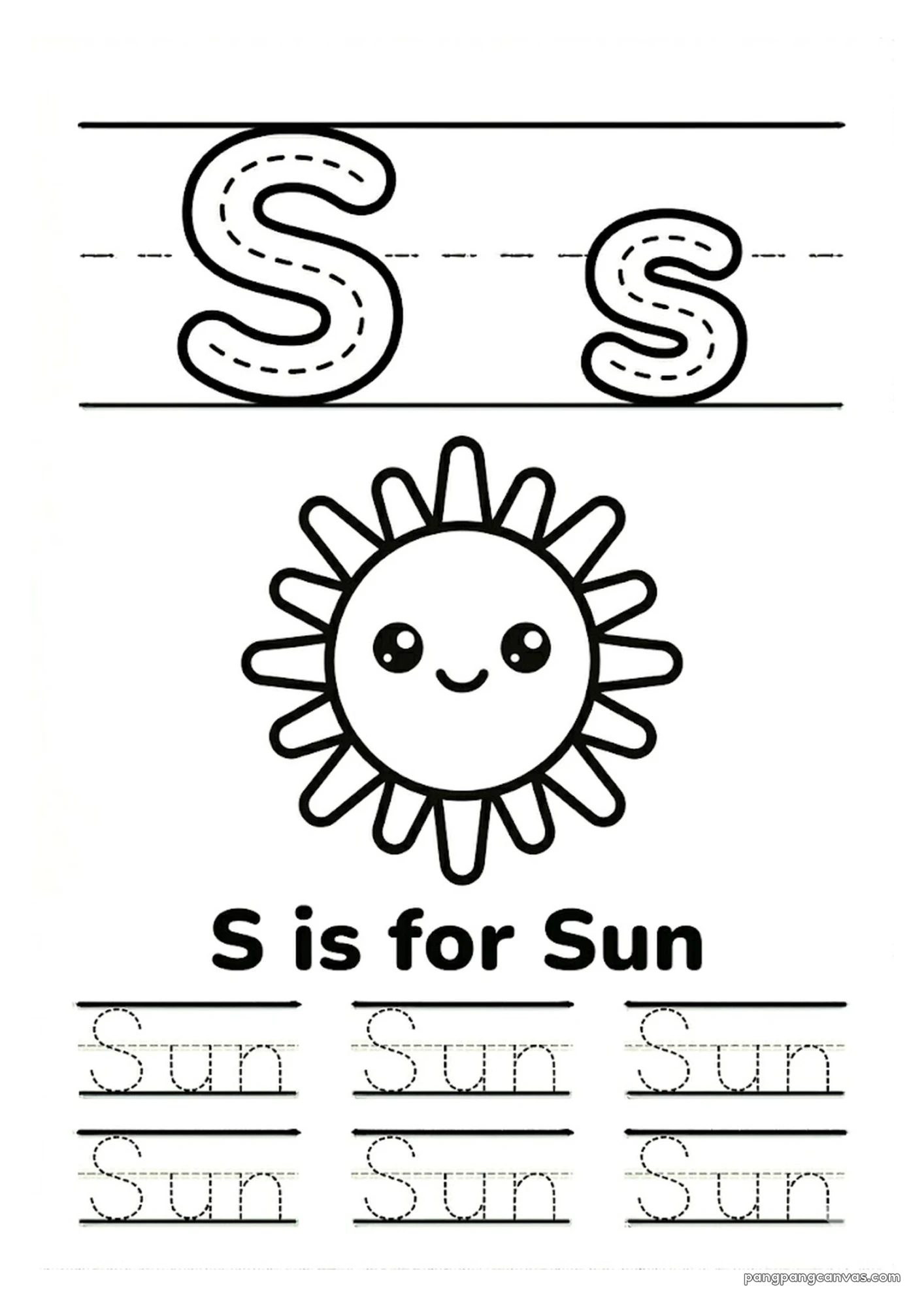 S for Sun 알파벳 따라쓰기 무료 학습지