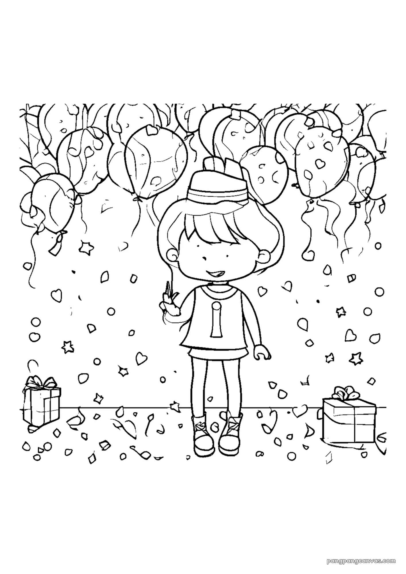 강아지 생일 콘페티 색칠공부 도안 무료 프린트