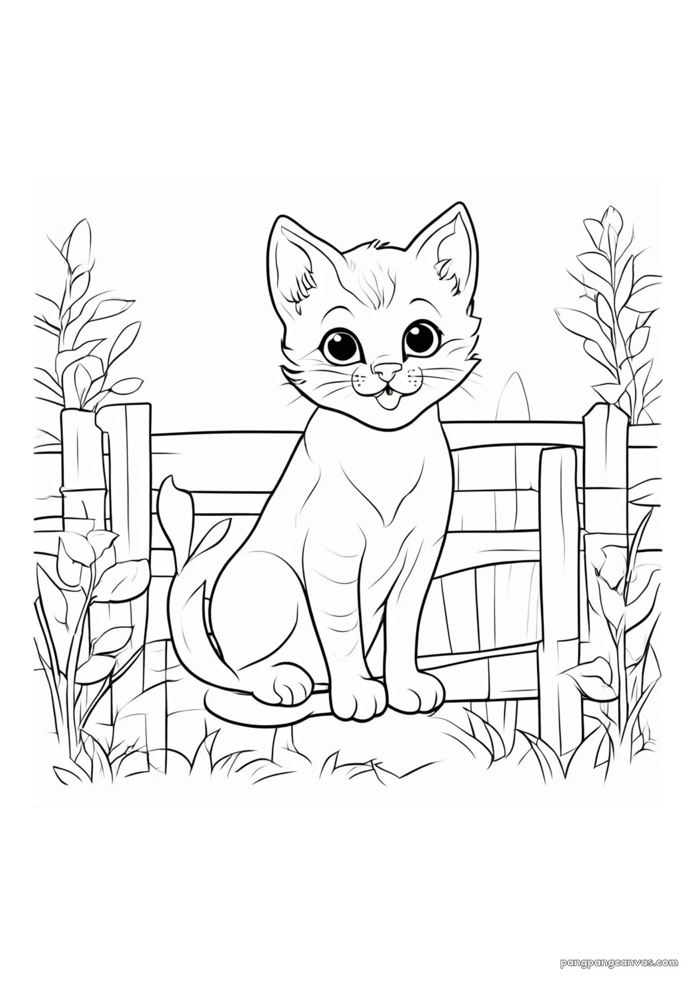 고양이 울타리에 앉아 색칠공부 도안 무료 프린트