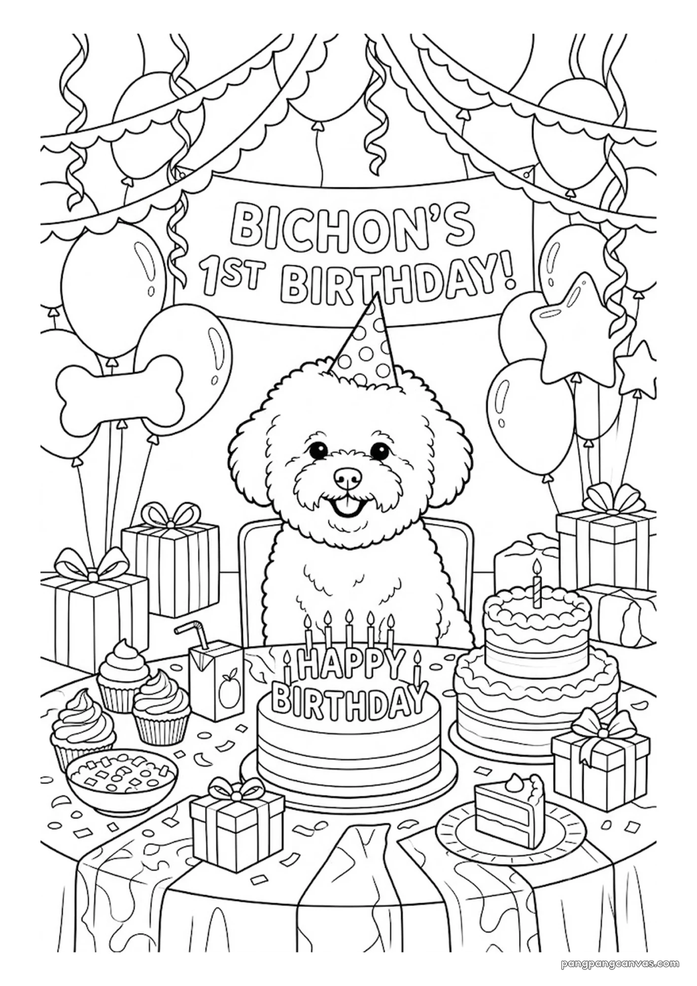 비숑프리제 생일파티 색칠공부 도안 무료 프린트