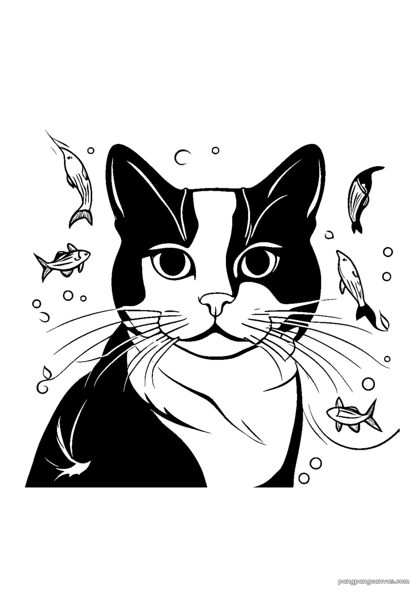 귀여운 고양이 물고기랑 함께 색칠공부 도안 무료 프린트