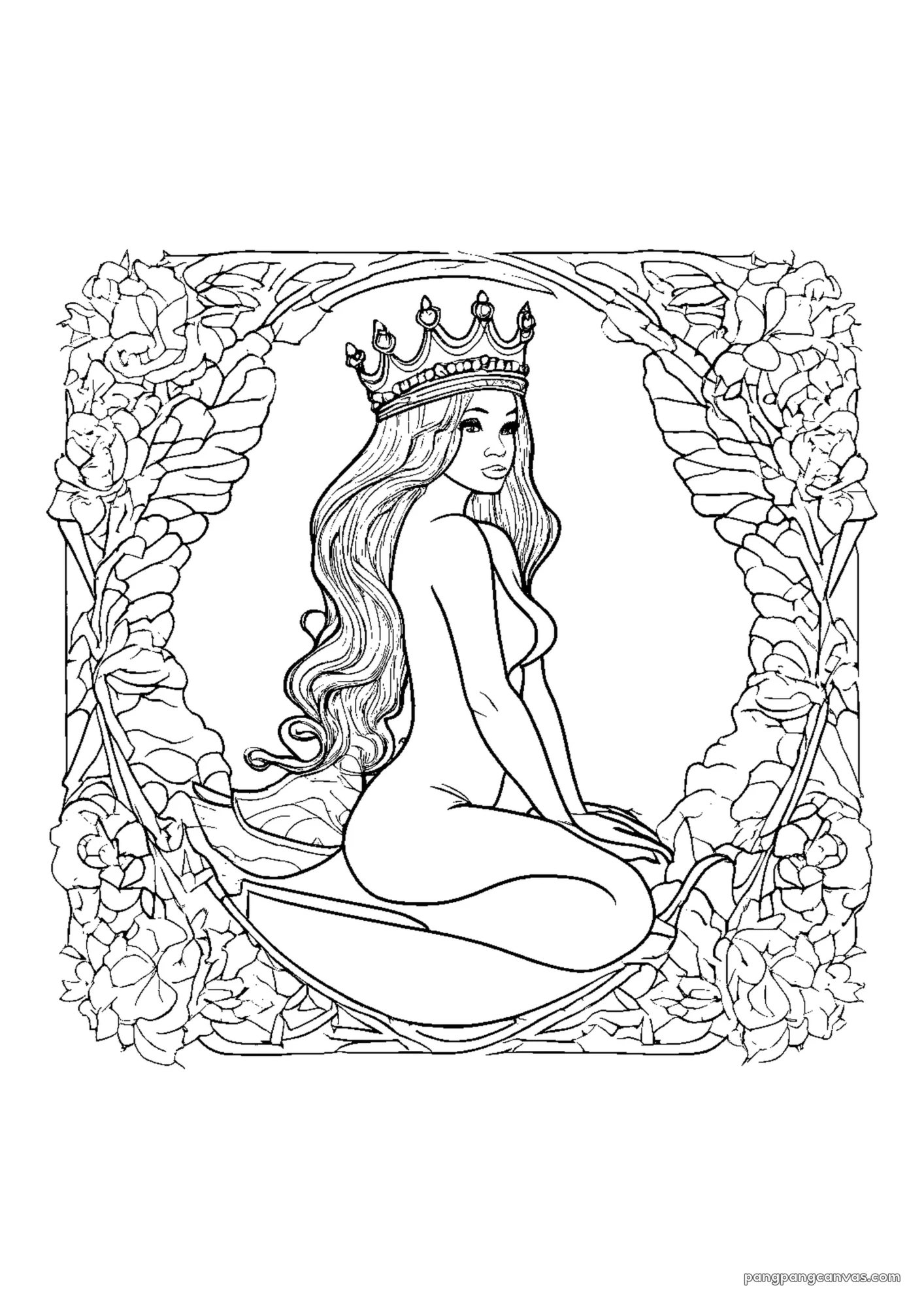 인어공주 왕관을 쓴 모습 색칠공부 도안 무료 프린트