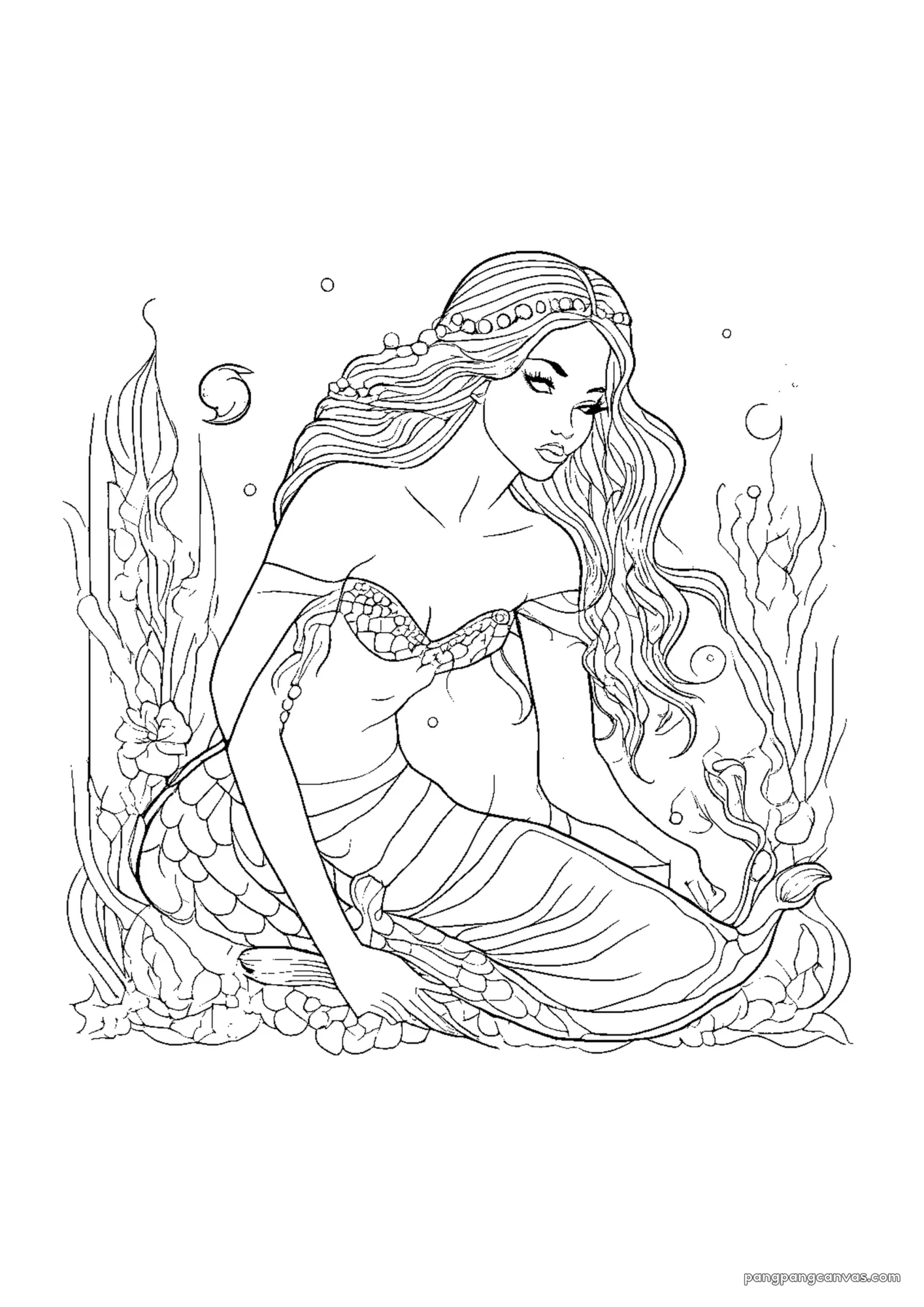 인어 인어 진주를 들고 있는 색칠공부 도안 무료 프린트
