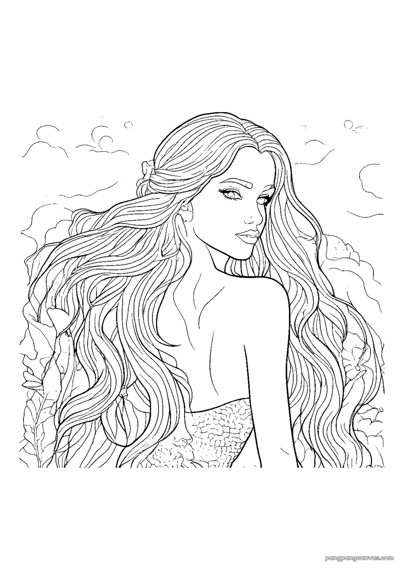 인어 긴 머리 색칠공부 도안 무료 프린트